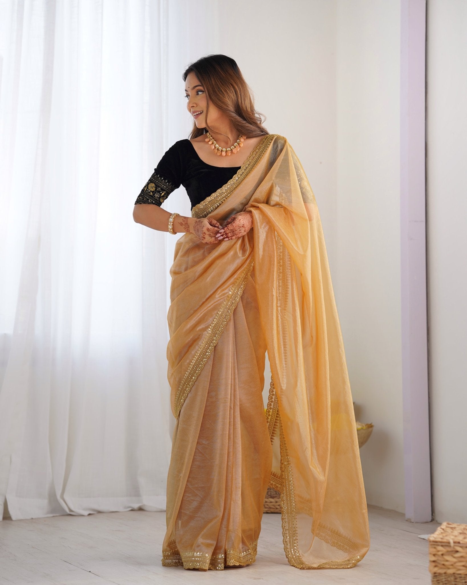 Gold Supernet Saree - Ressa