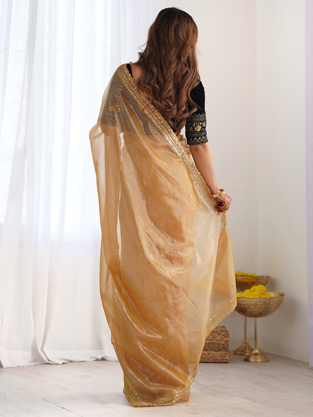 Gold Supernet Saree - Ressa