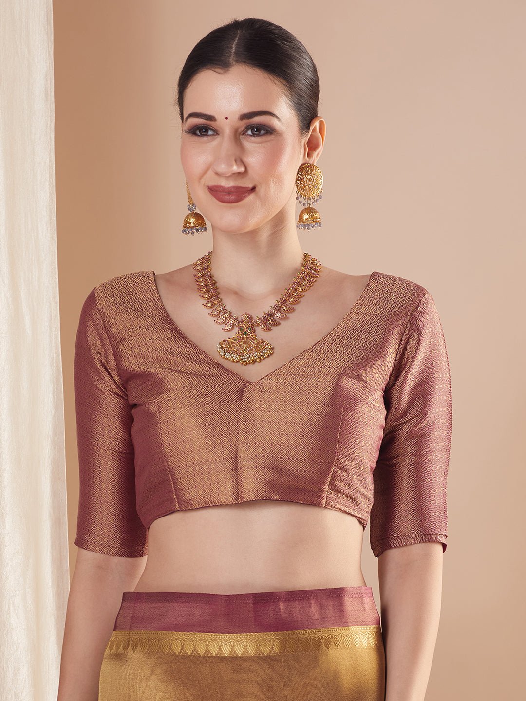 Golden and Wine Silk Blend Saree - Ressa