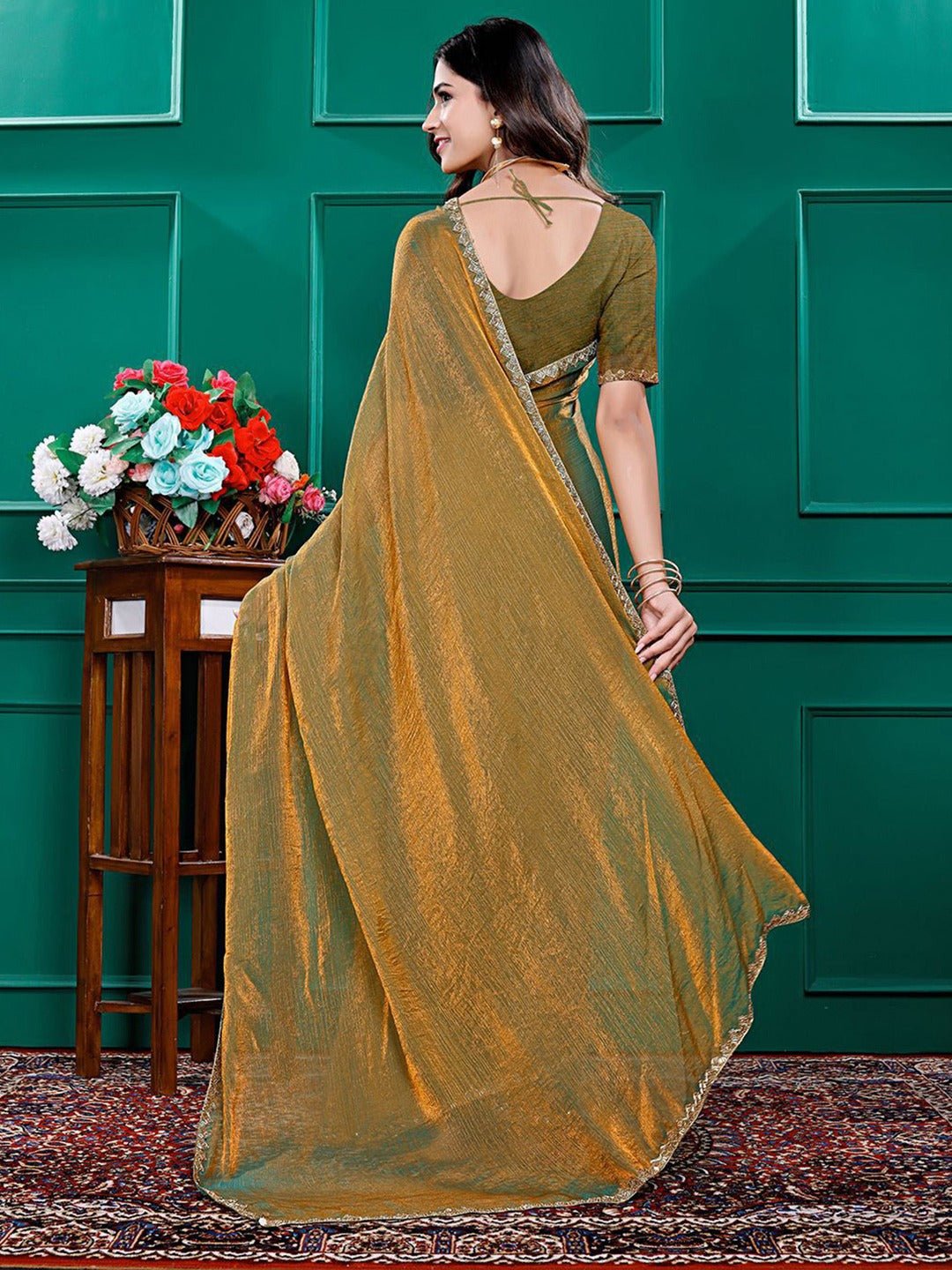 Golden Mustard Satin Silk Saree - Ressa