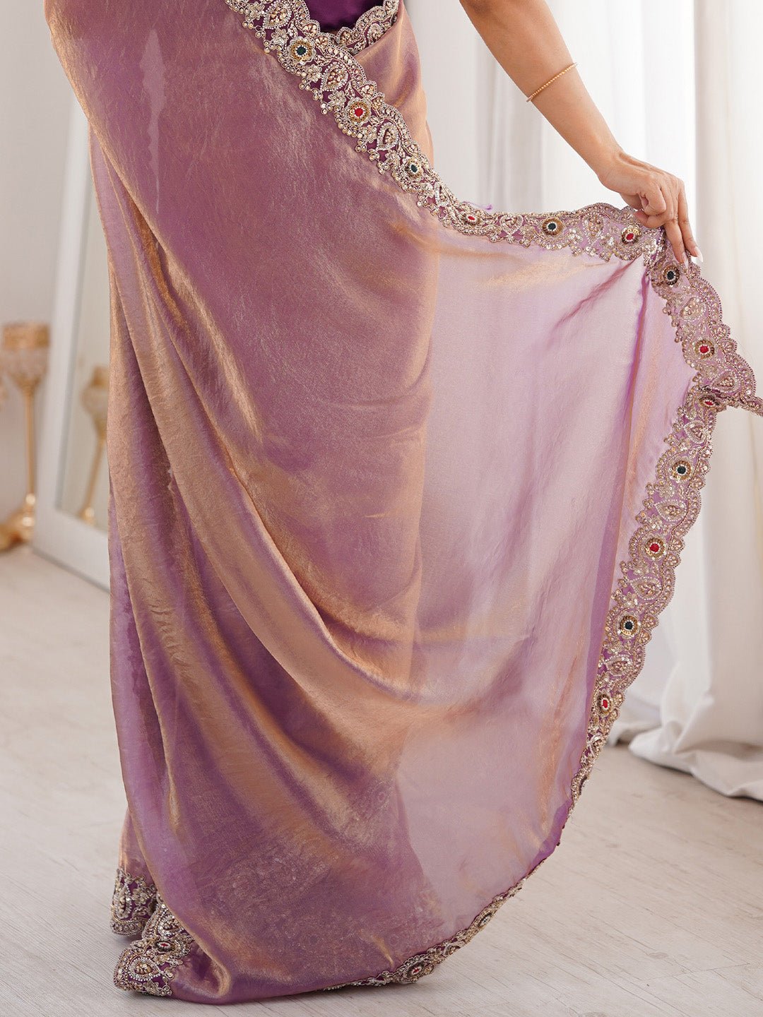 Purple Satin Party Wear Saree - Ressa