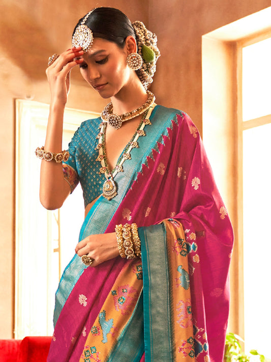 Grand Pink Silk Blend Patola Saree - Ressa