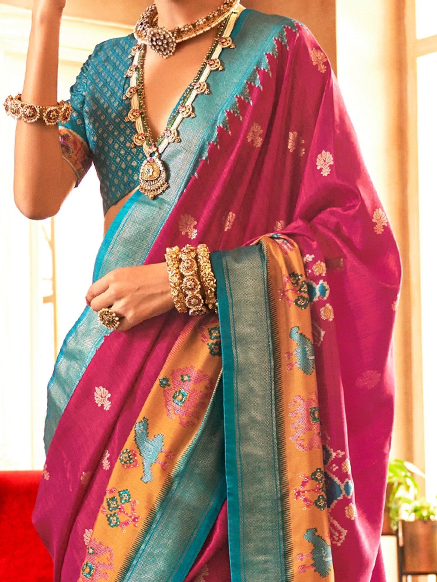 Grand Pink Silk Blend Patola Saree - Ressa