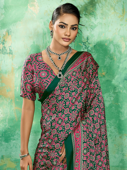 Green Ajrakh Block Printed Saree - Ressa