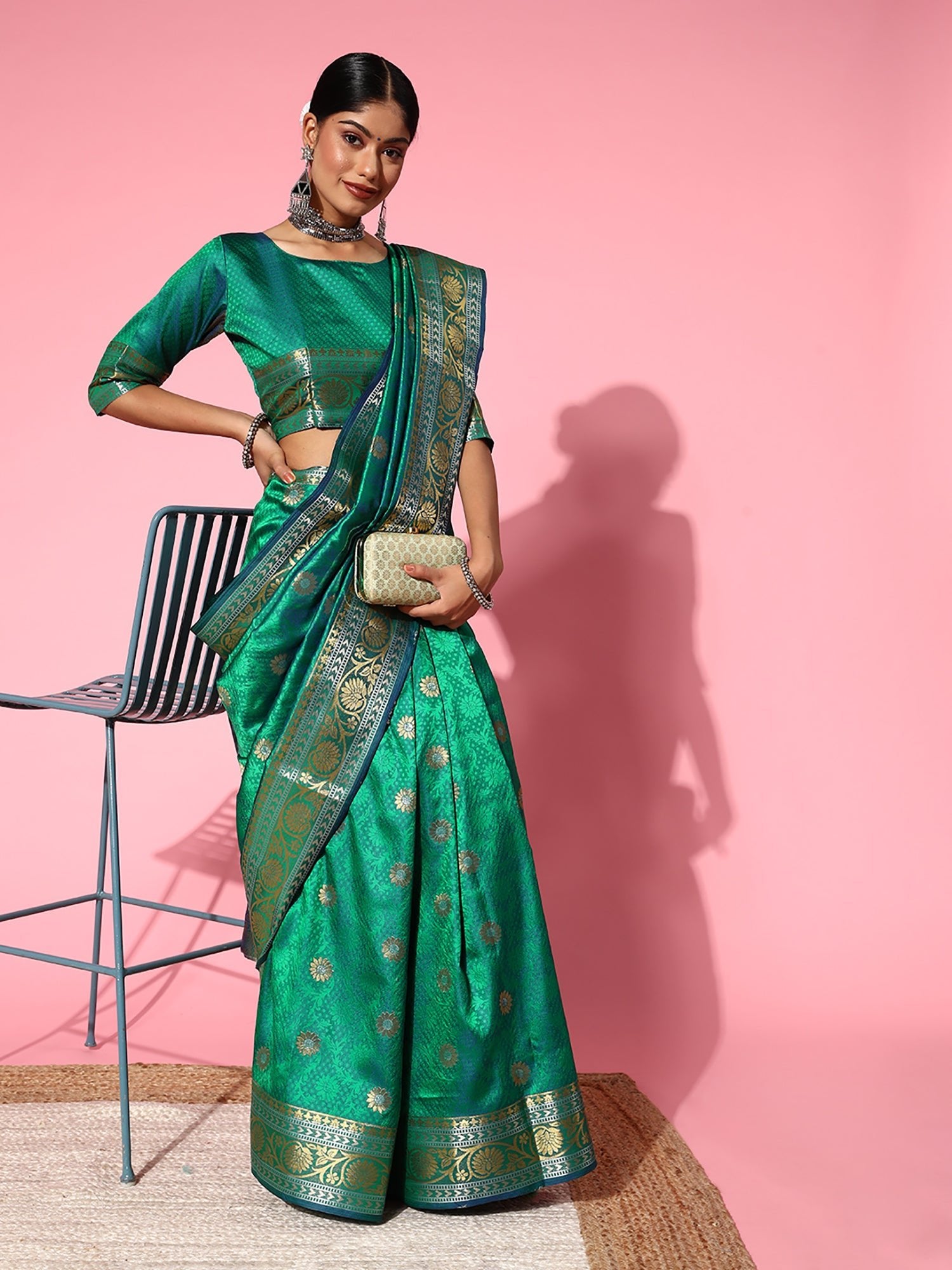 Green Banarasi Silk Saree with Gold Zari Weave - Ressa