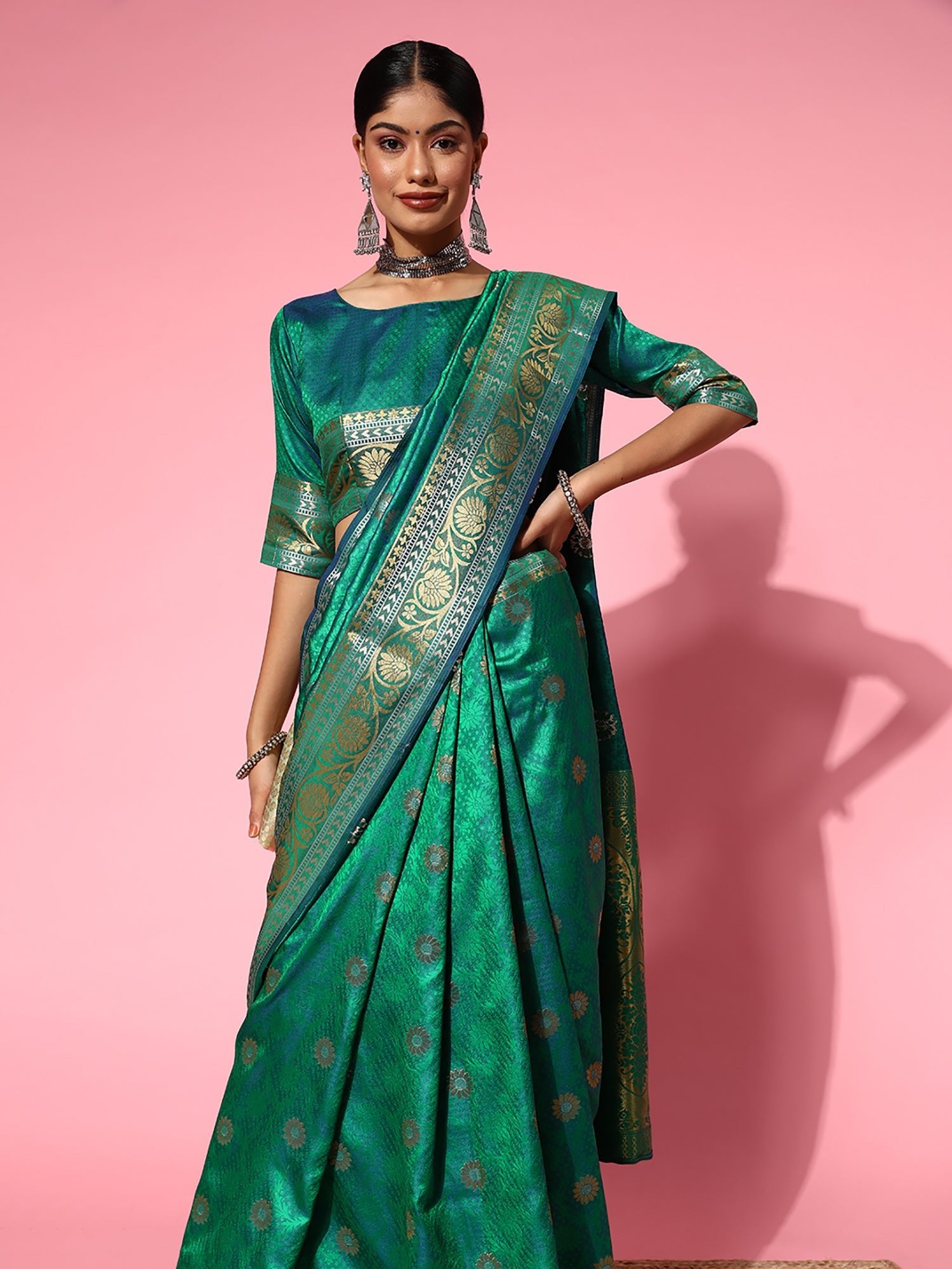 Green Banarasi Silk Saree with Gold Zari Weave - Ressa