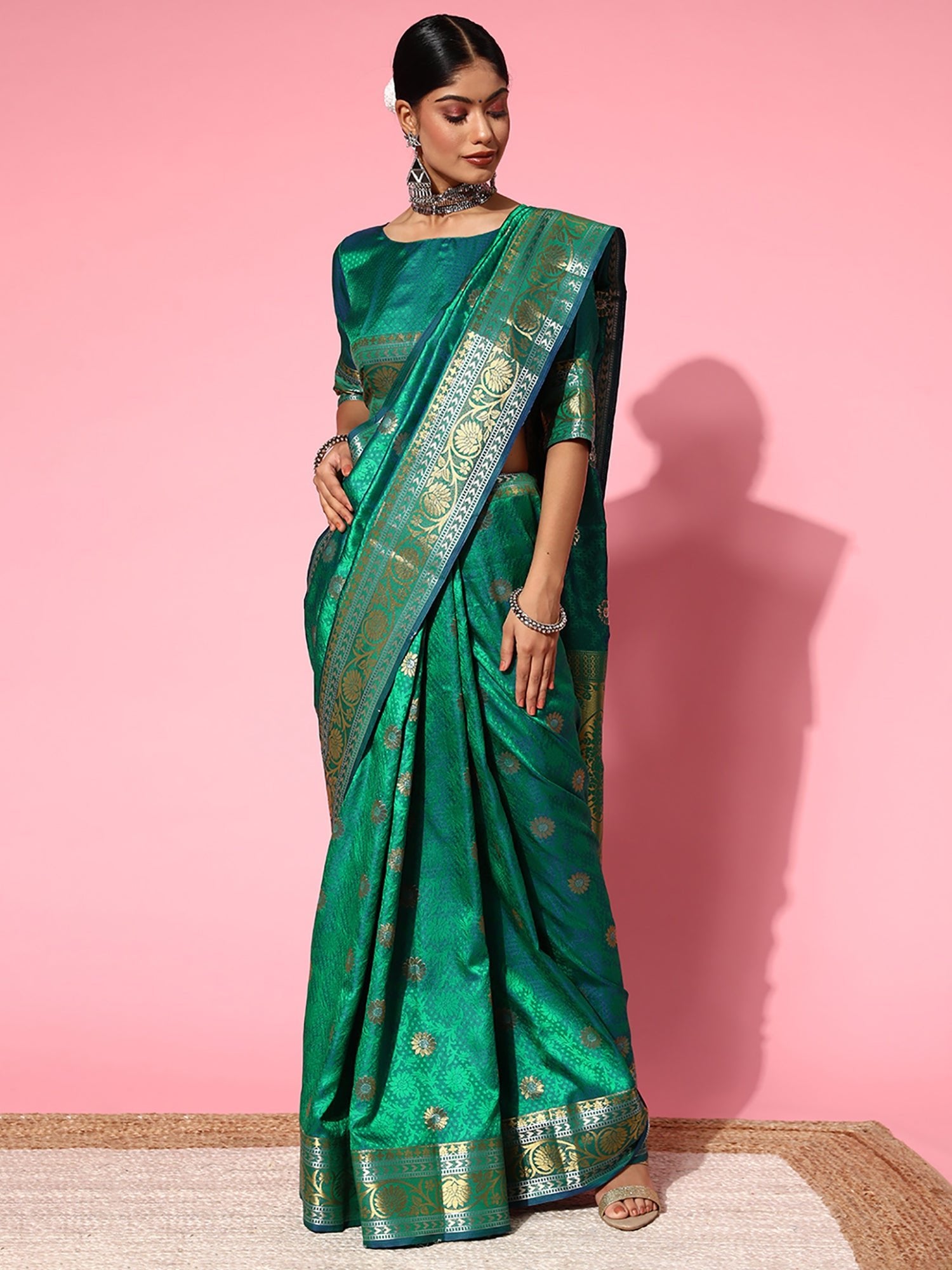 Green Banarasi Silk Saree with Gold Zari Weave - Ressa