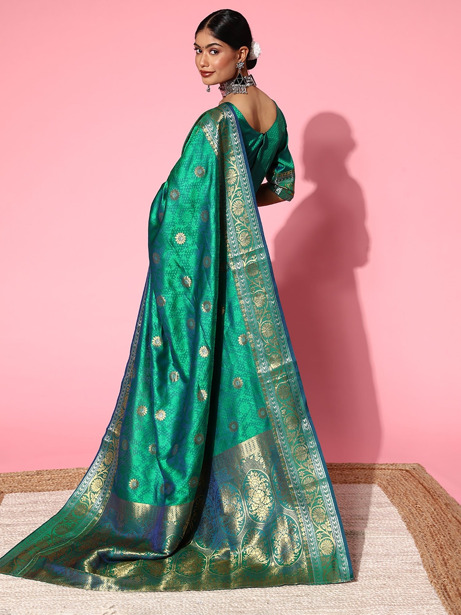 Green Banarasi Silk Saree with Gold Zari Weave - Ressa