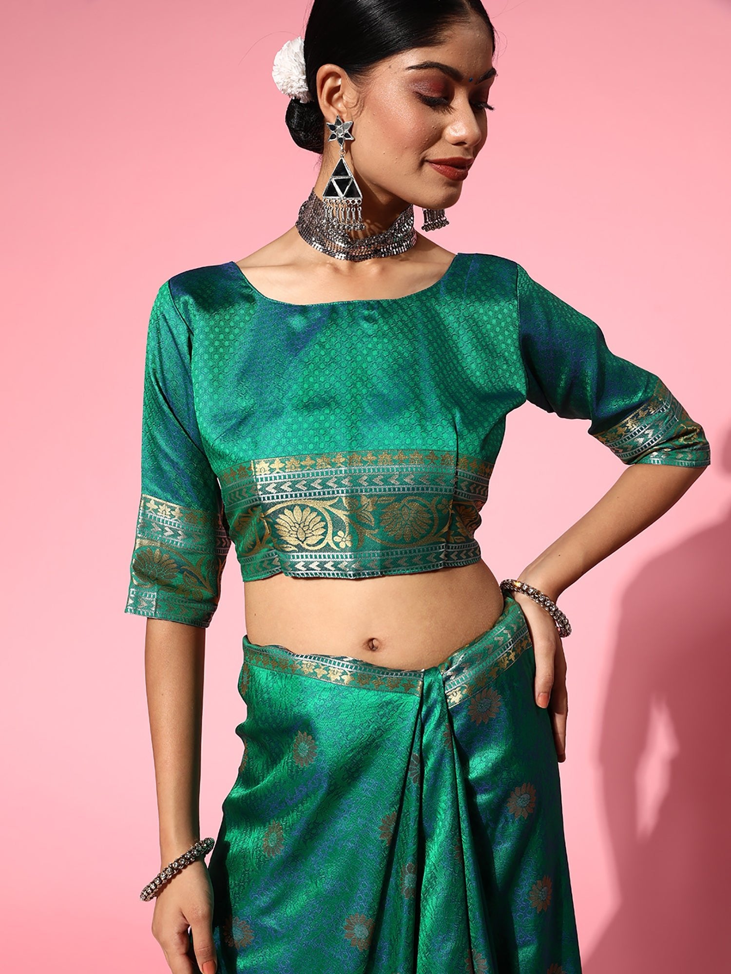 Green Banarasi Silk Saree with Gold Zari Weave - Ressa