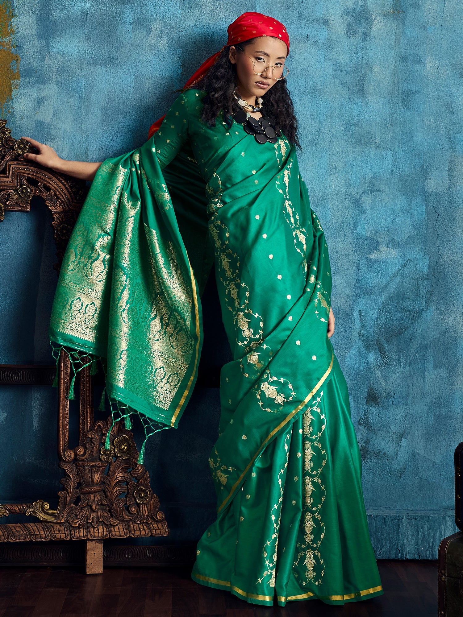 Green Banarasi Silk Saree with Heritage Motifs - Ressa