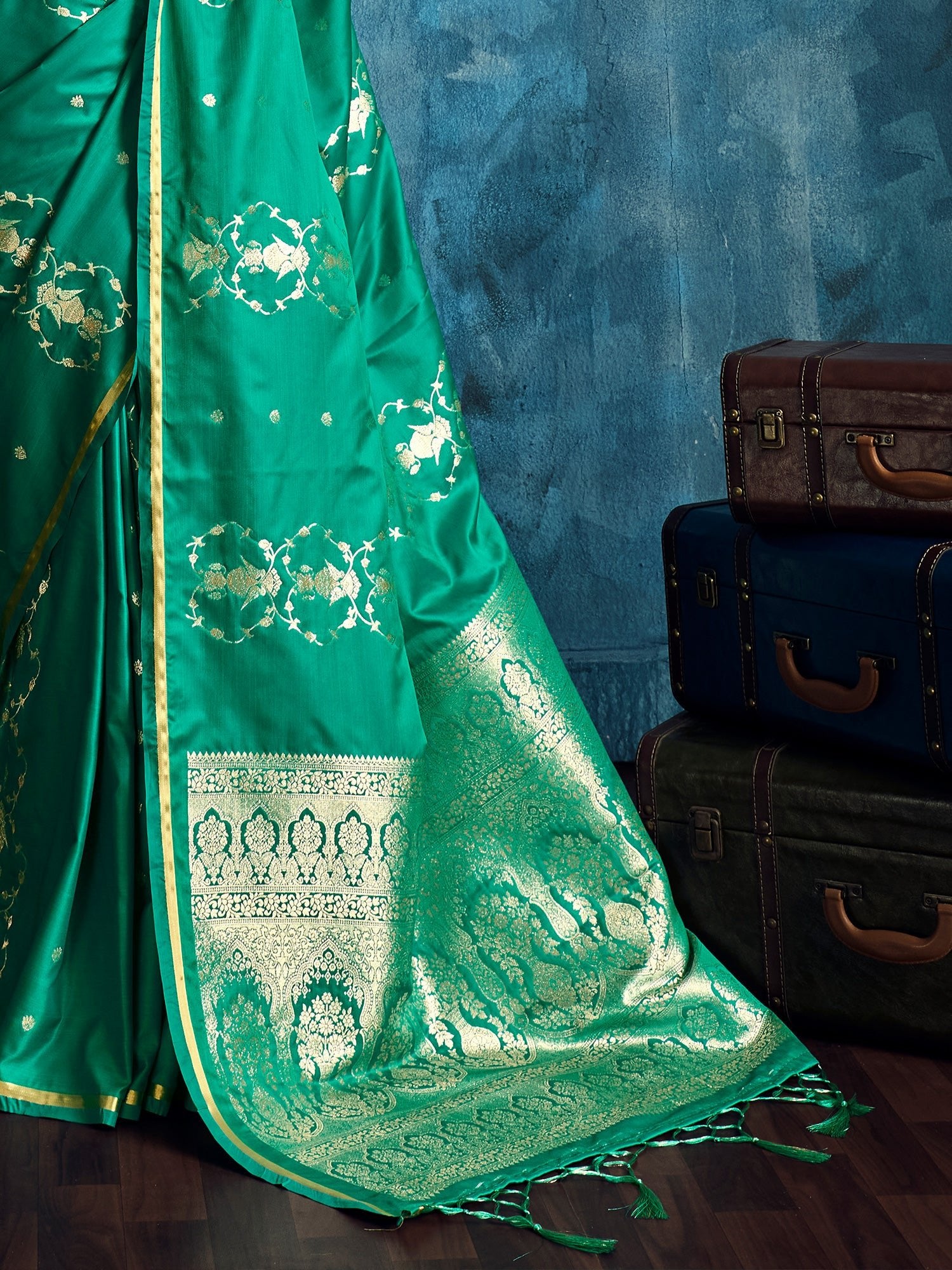 Green Banarasi Silk Saree with Heritage Motifs - Ressa