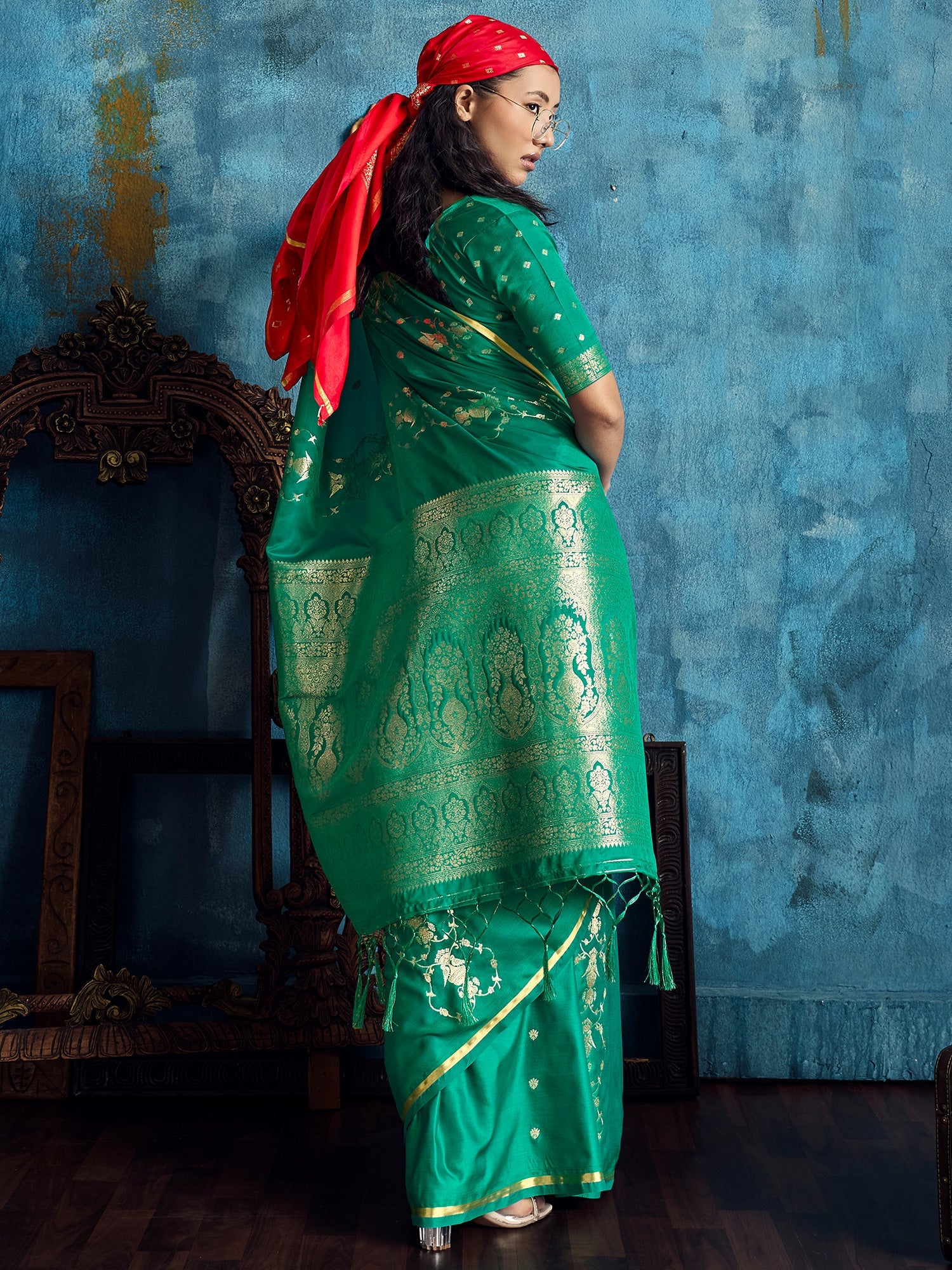 Green Banarasi Silk Saree with Heritage Motifs - Ressa