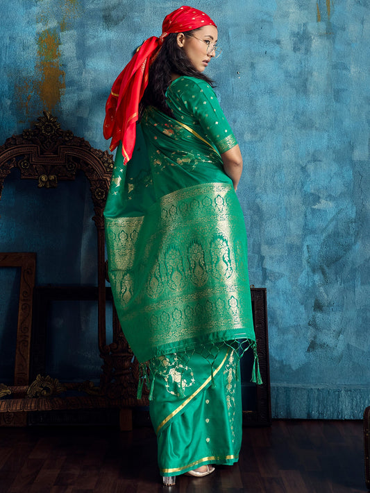 Green Banarasi Silk Saree with Heritage Motifs - Ressa