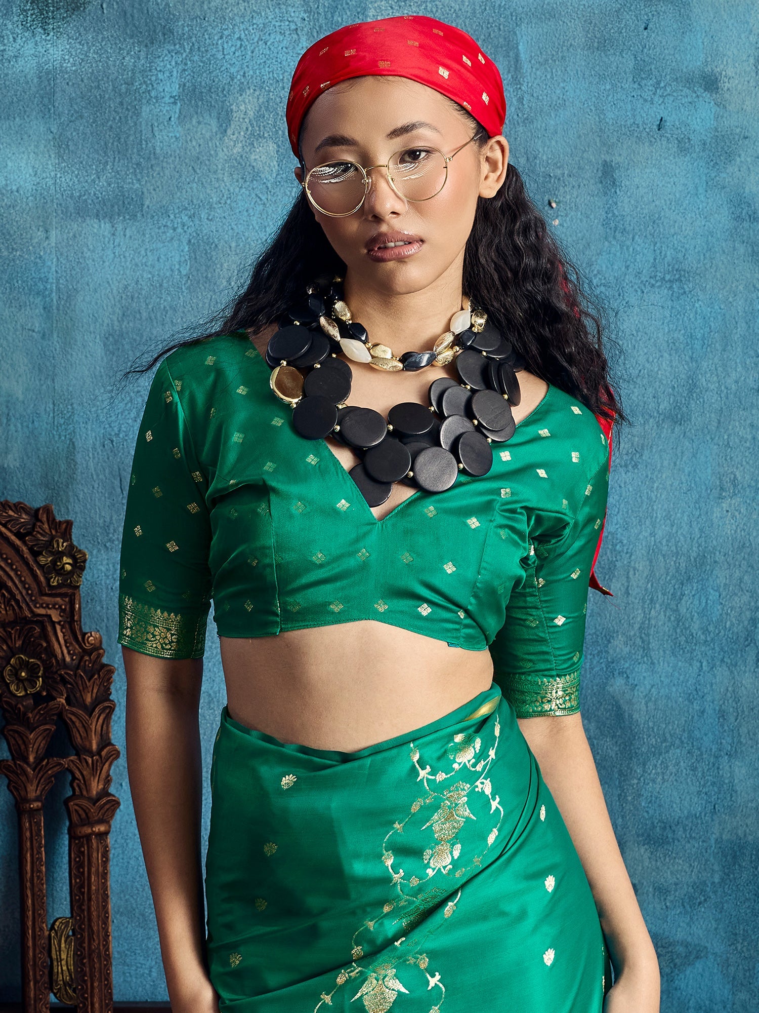 Green Banarasi Silk Saree with Heritage Motifs - Ressa