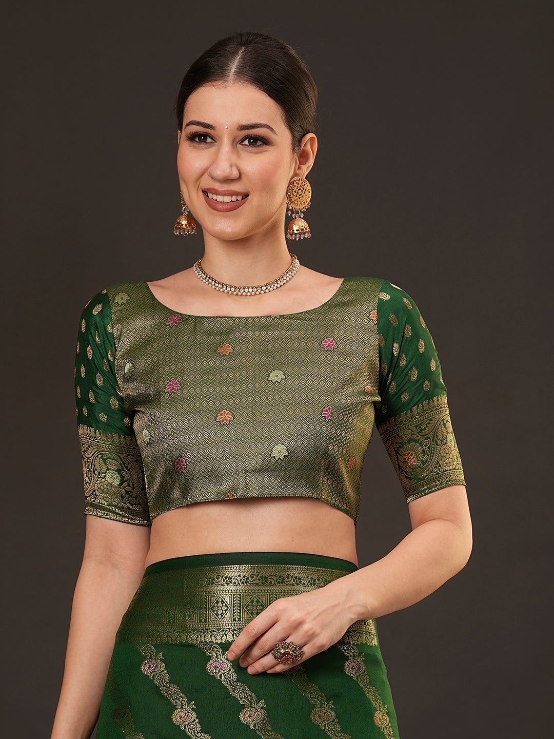 Green Banarasi Zar Silk Blend Saree - Ressa