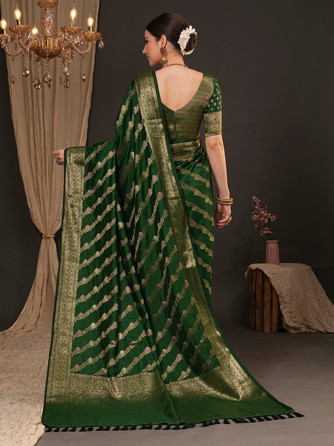 Green Banarasi Zar Silk Blend Saree - Ressa