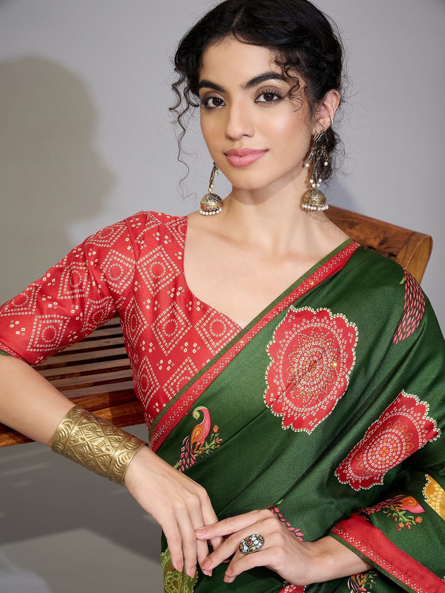 Green Bandhani Printed Saree - Ressa