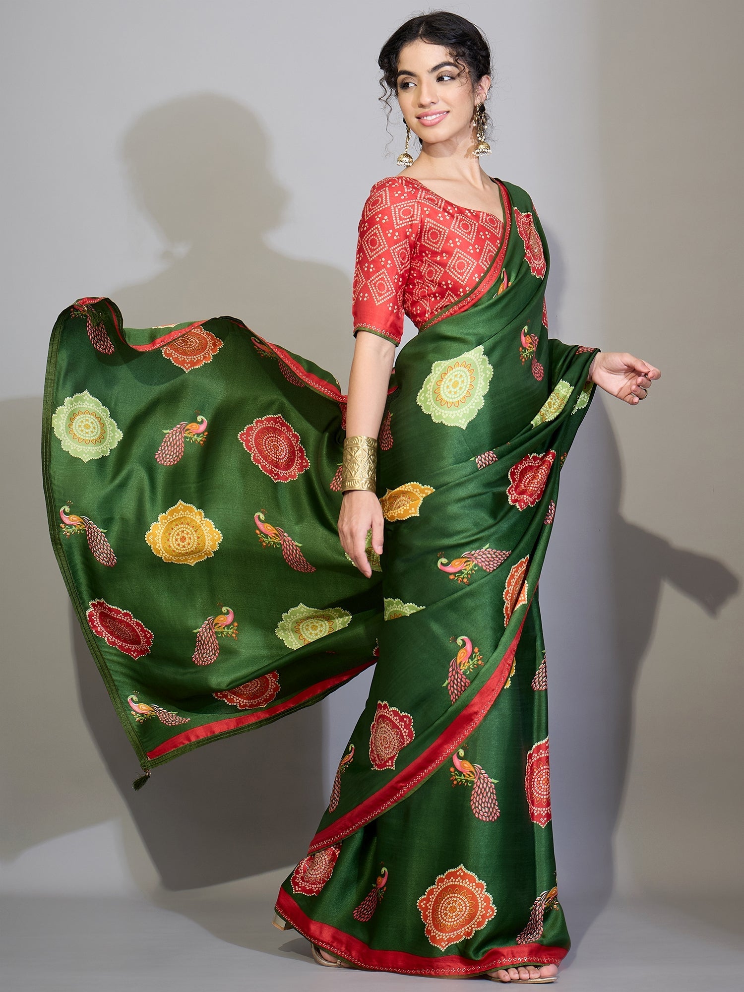 Green Bandhani Printed Saree - Ressa