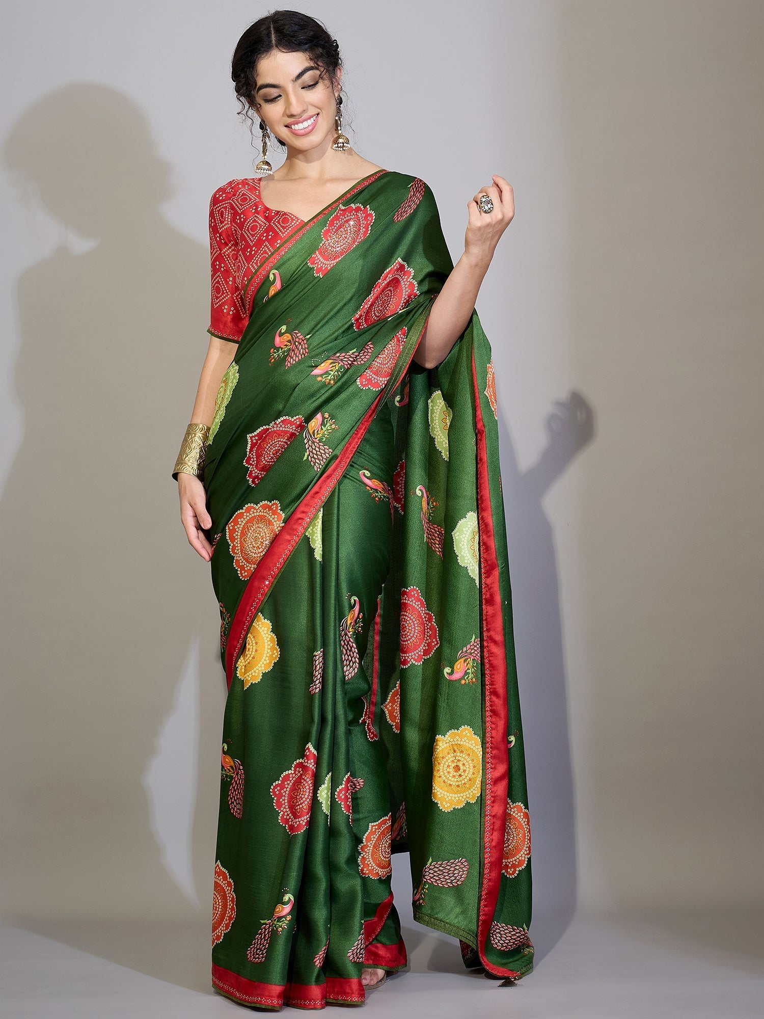 Green Bandhani Printed Saree - Ressa