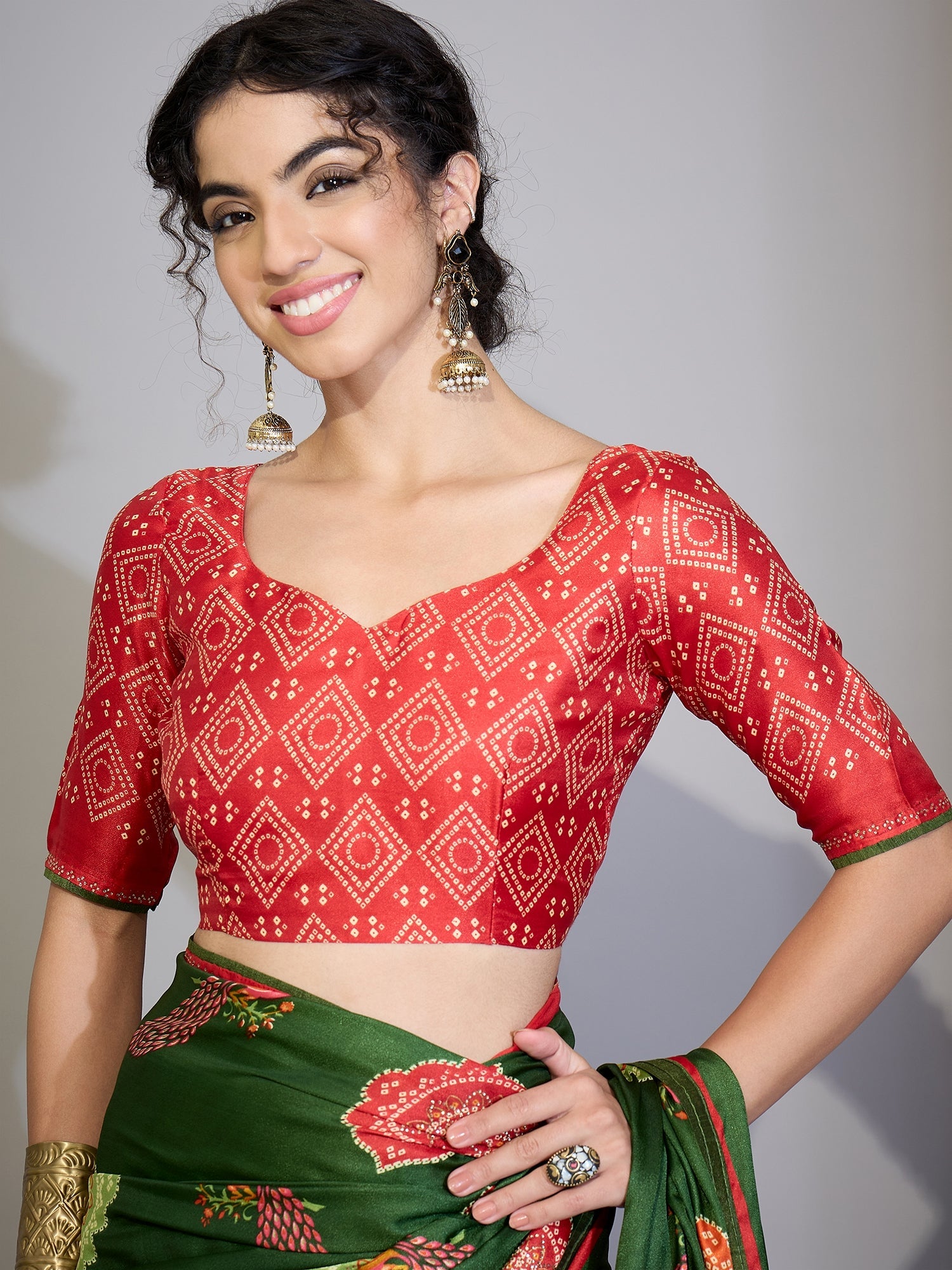 Green Bandhani Printed Saree - Ressa