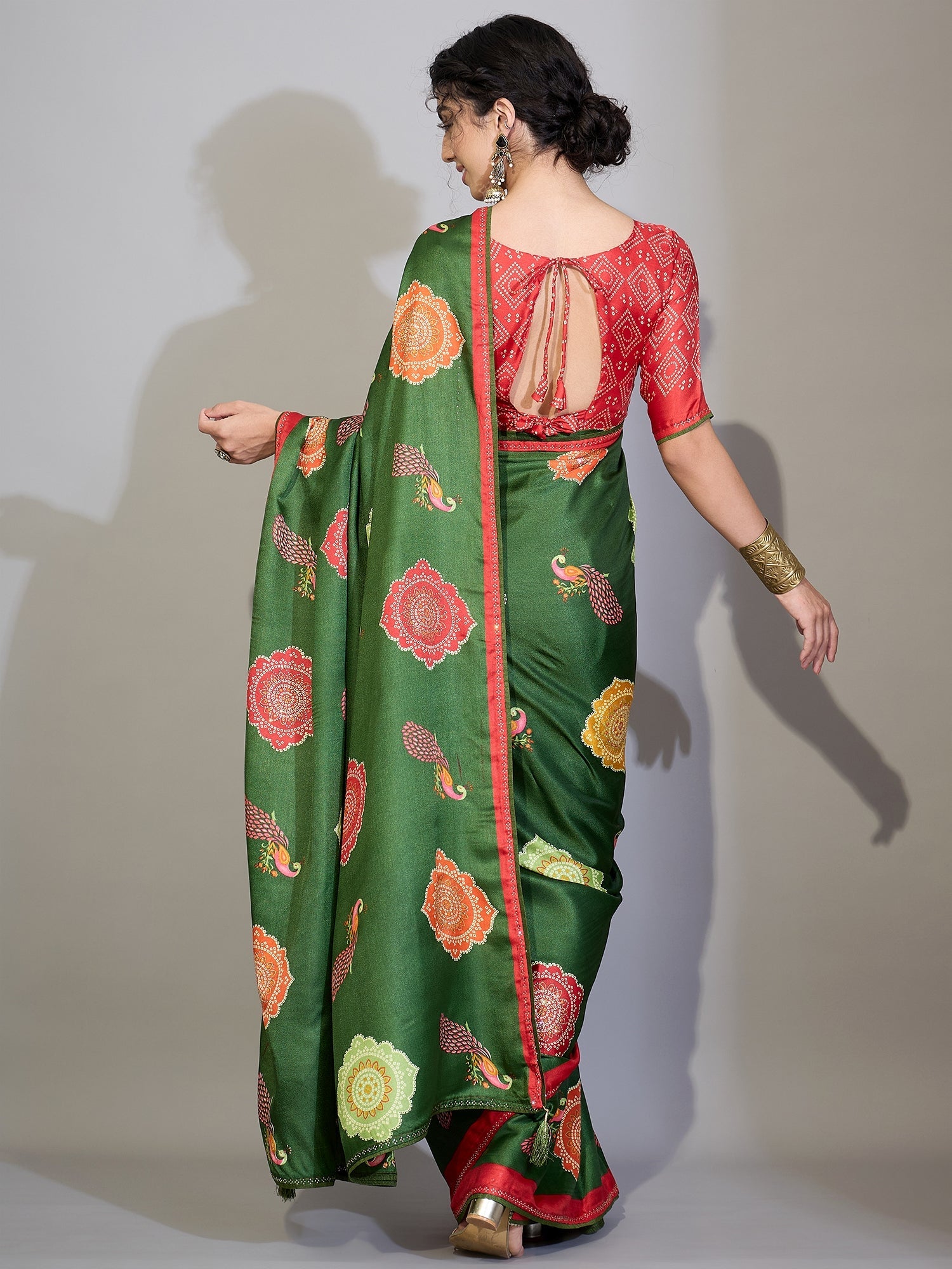 Green Bandhani Printed Saree - Ressa