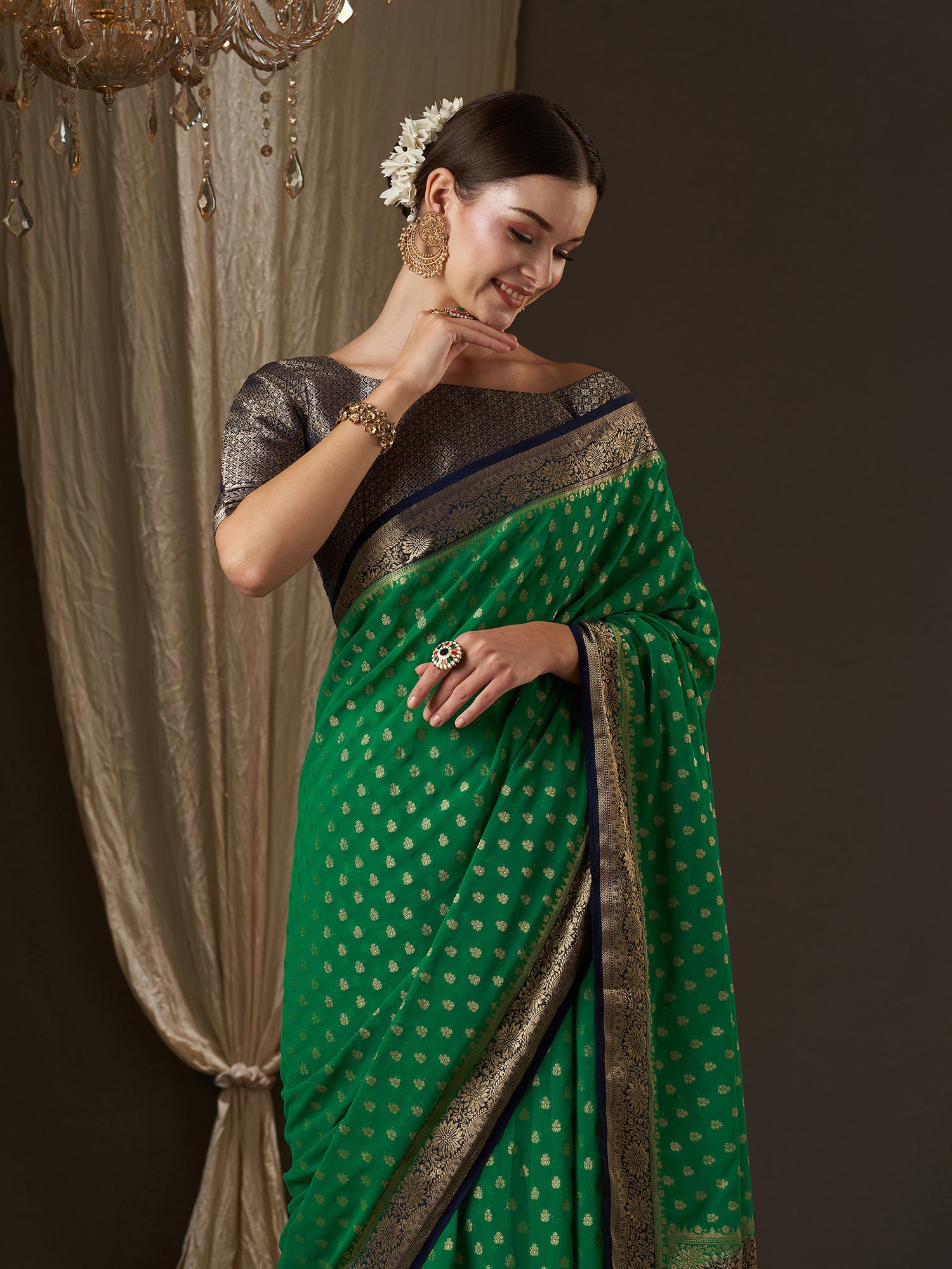 Green Floral Georgette Saree - Ressa
