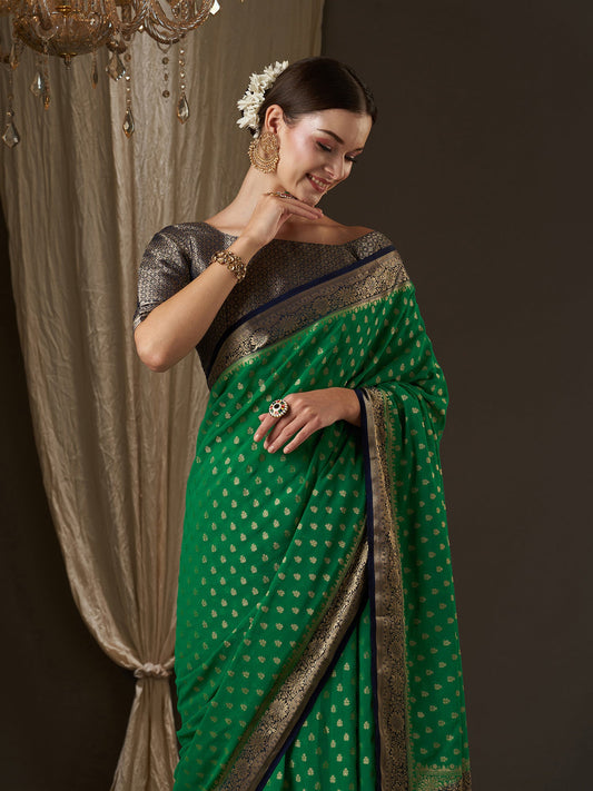 Green Floral Georgette Saree - Ressa