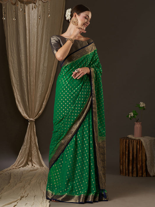 Green Floral Georgette Saree - Ressa