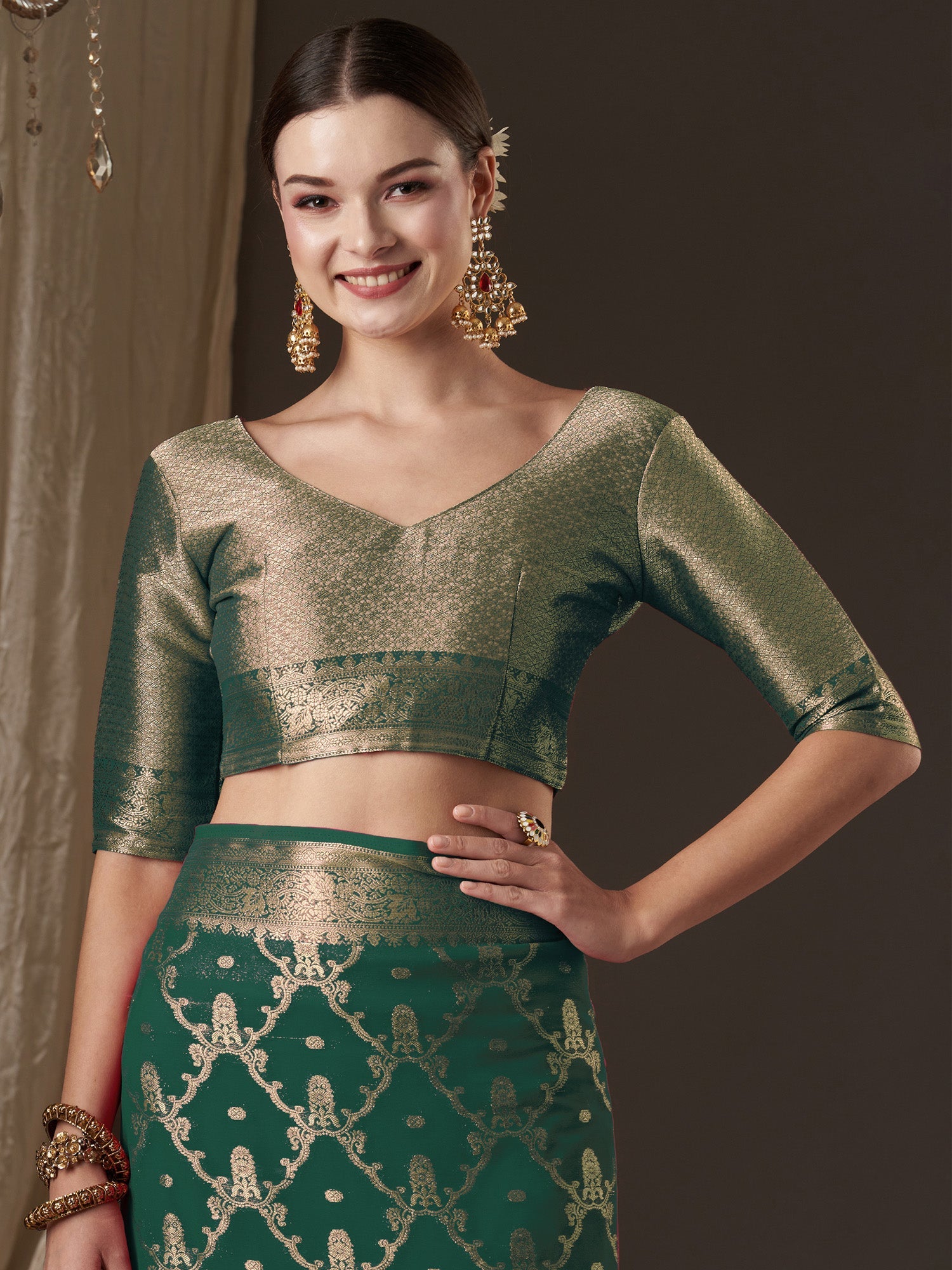 Green Floral Georgette Saree with Jari Border - Ressa