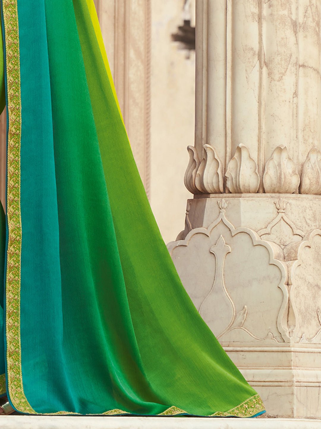 Green Ombre Embellished Saree - Ressa