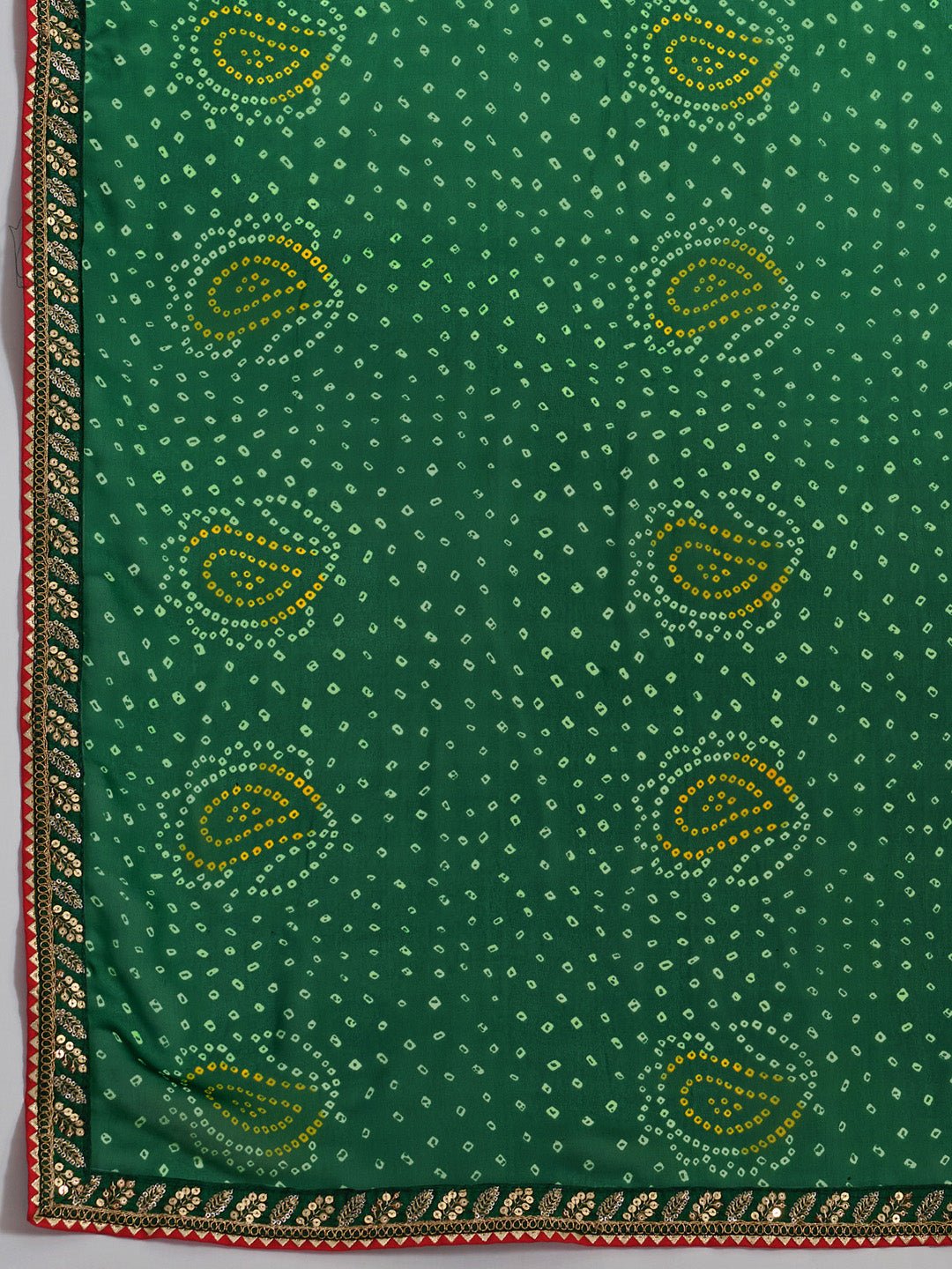 Green Paisley Bandhani Georgette Saree - Ressa