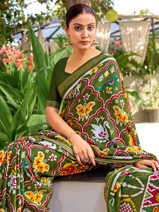 Green Patola Printed Cotton Silk Saree - Ressa