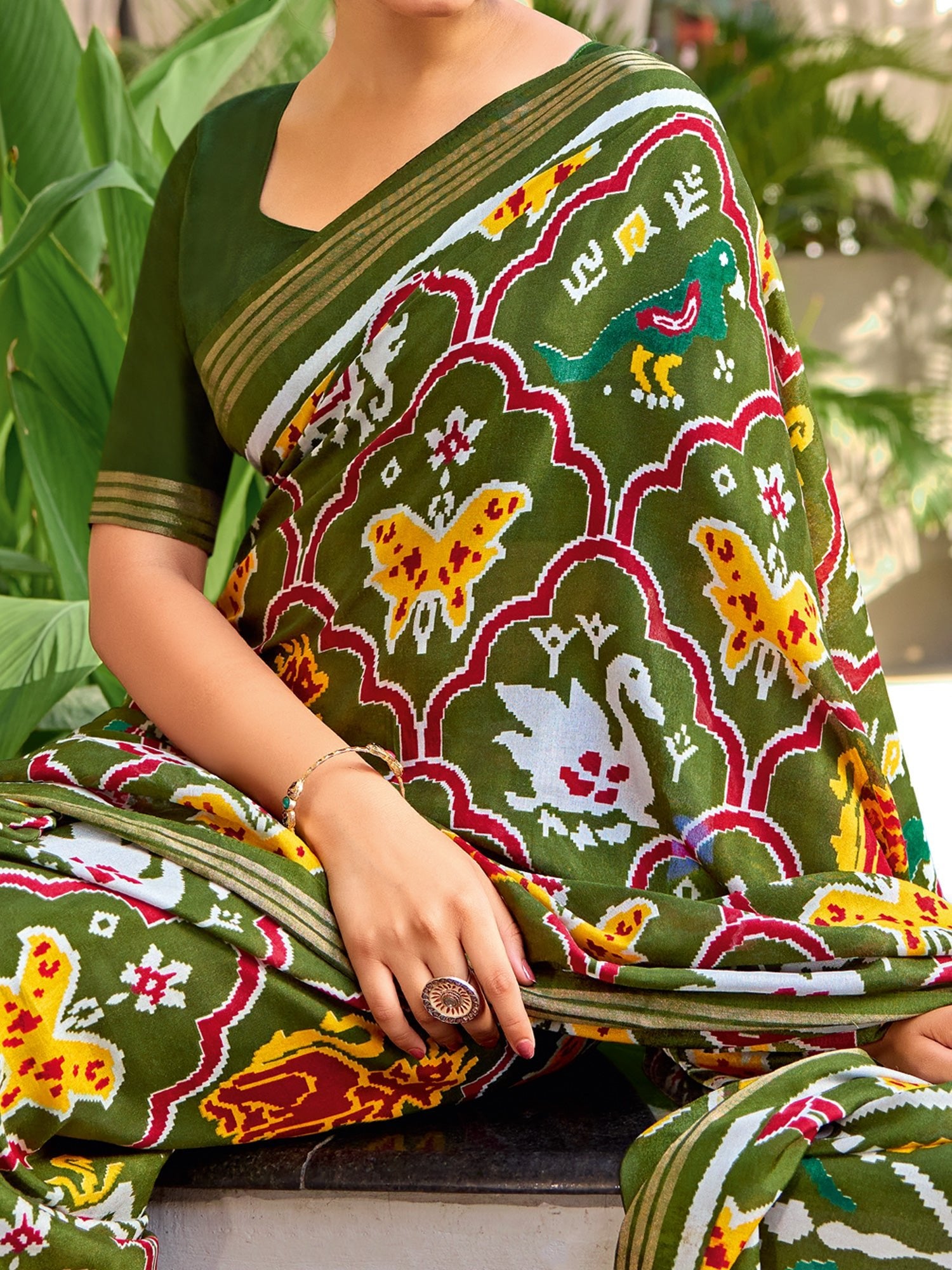 Green Patola Printed Cotton Silk Saree - Ressa