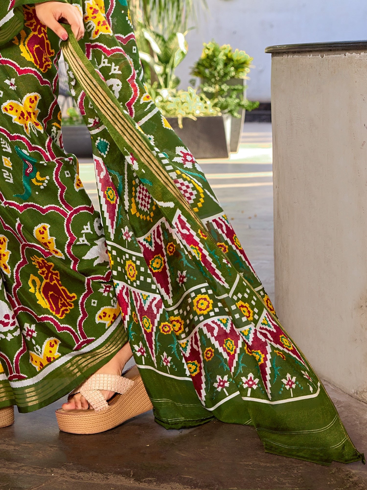 Green Patola Printed Cotton Silk Saree - Ressa