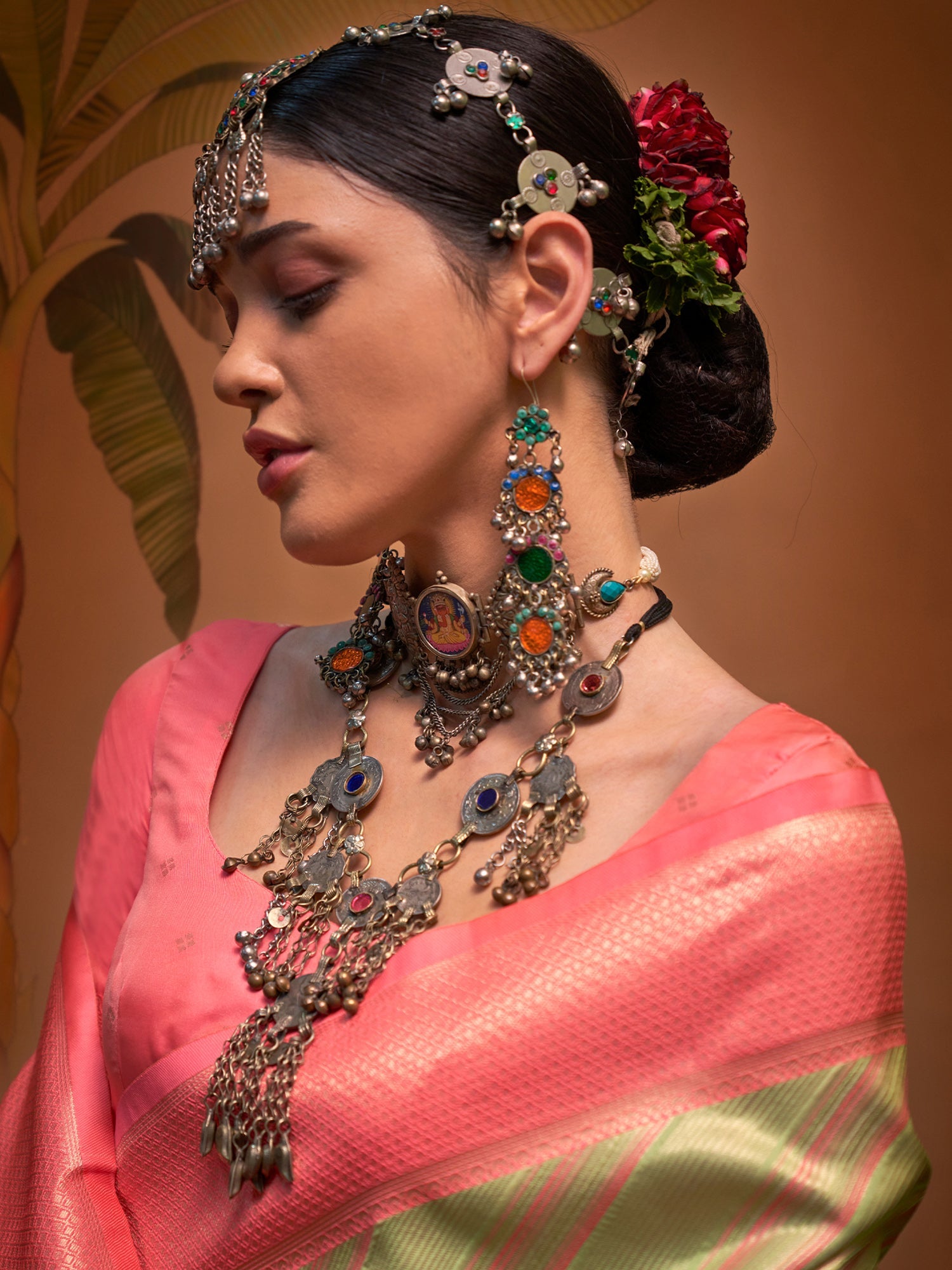 Green Pink Banarasi Silk Blend Saree - Ressa