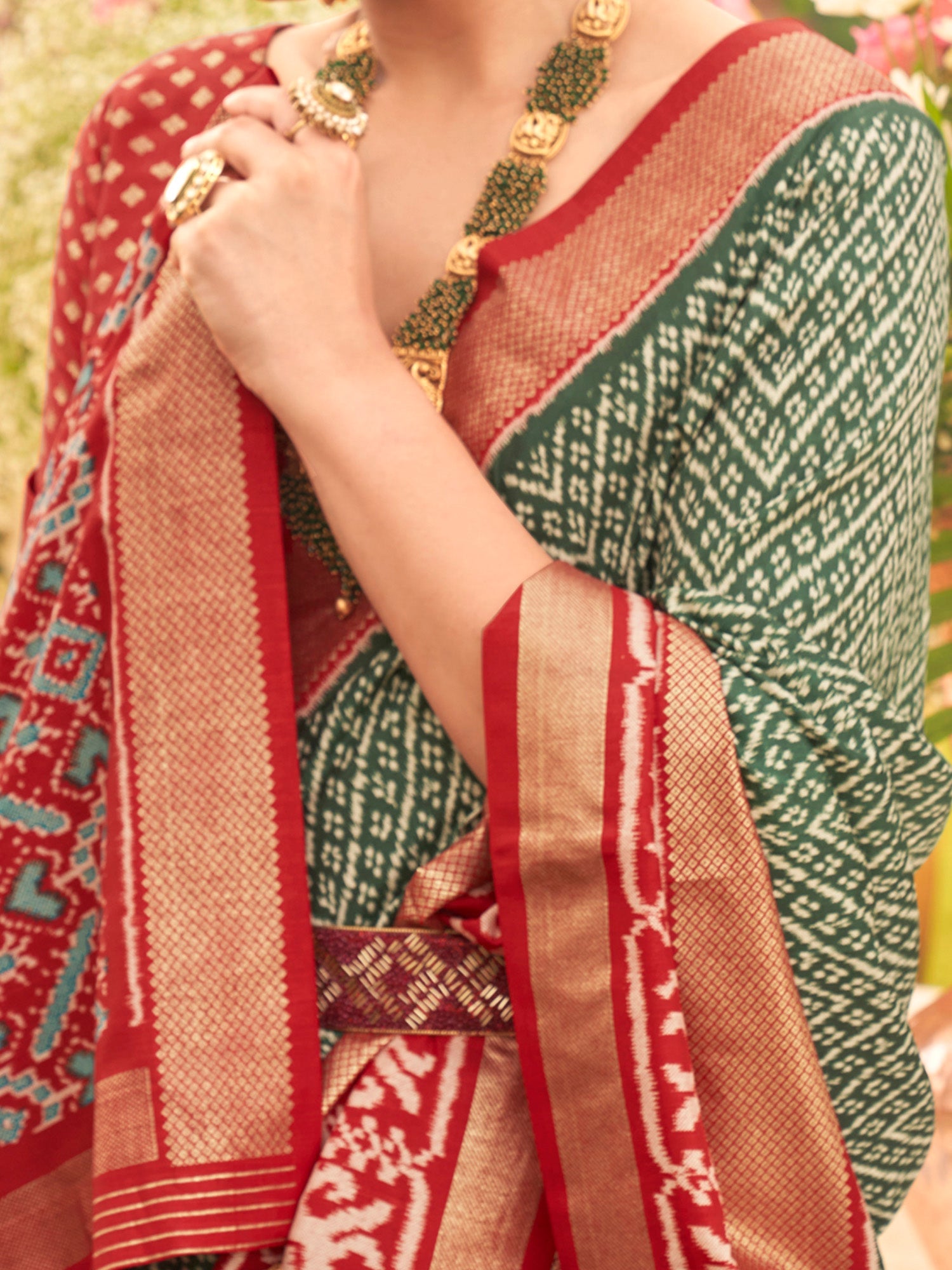 Green & Red Patola Silk Saree - Ressa