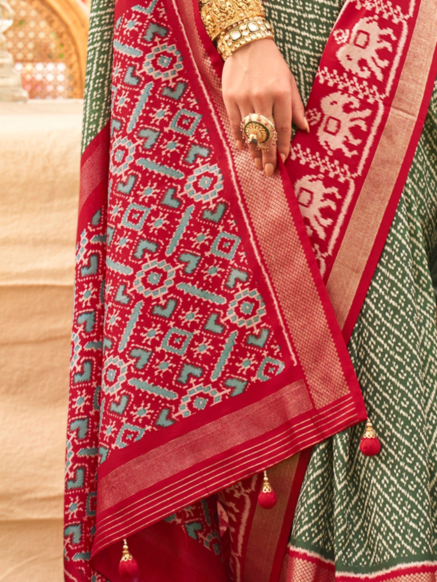 Green & Red Patola Silk Saree - Ressa
