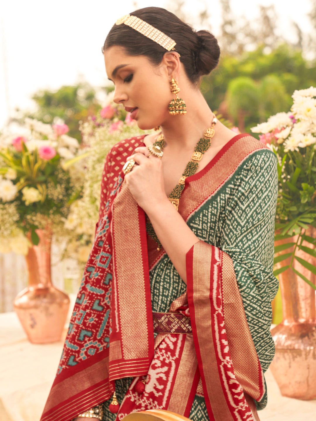 Green & Red Patola Silk Saree - Ressa