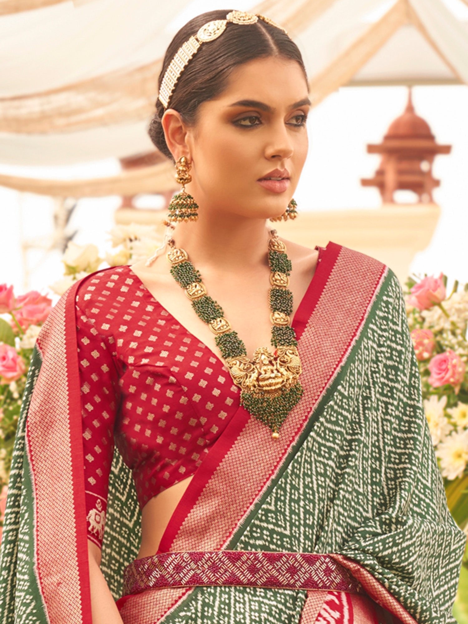 Green & Red Patola Silk Saree - Ressa