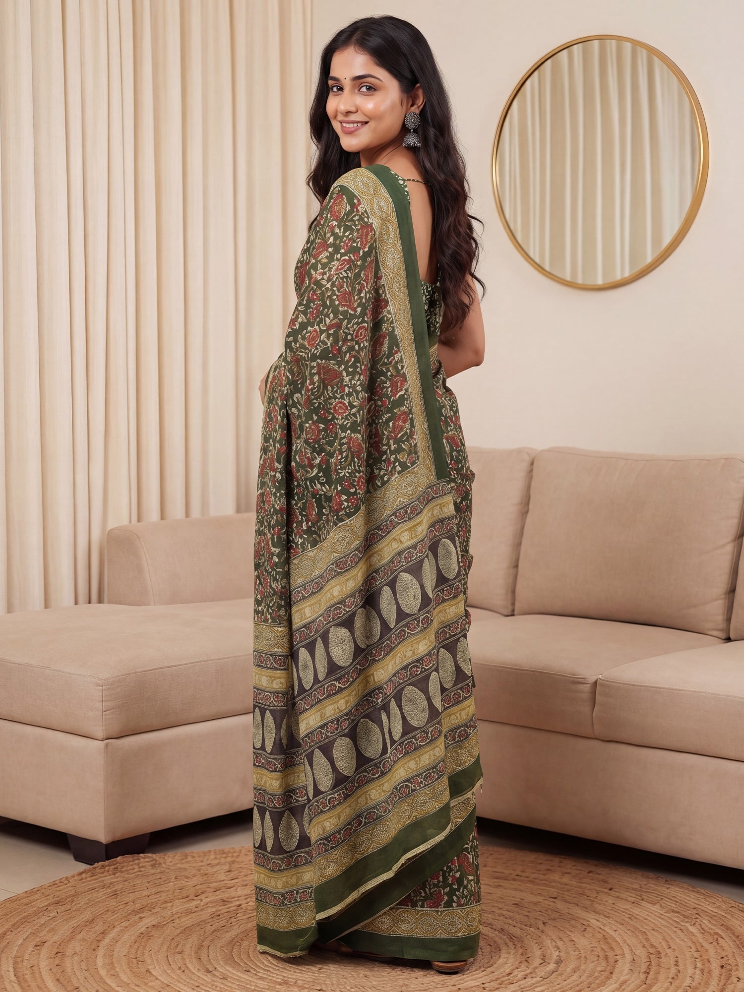 Green Saree Kalamkari Print Saree - Ressa