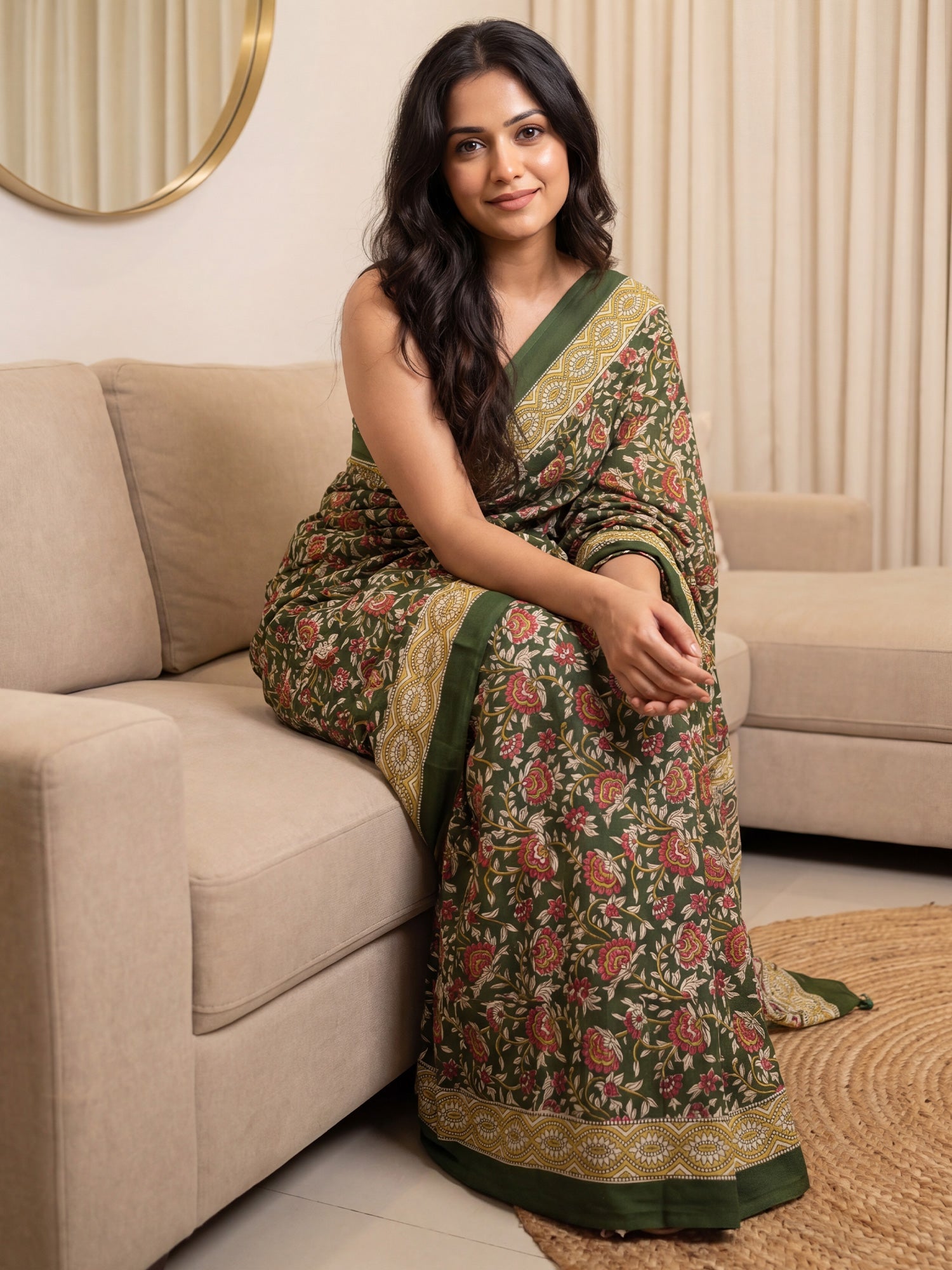 Green Saree Kalamkari Print Saree - Ressa