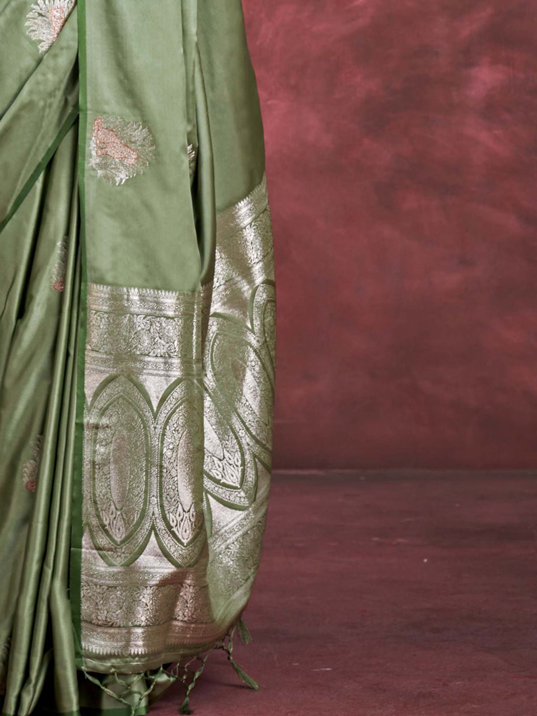 Green Satin Silk Woven Zari Saree - Ressa