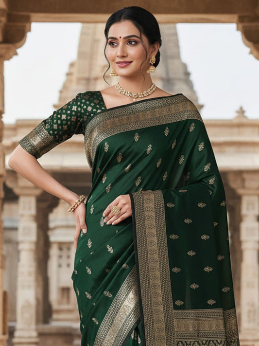 Green Silk Blend Banarasi Silk Saree - Ressa