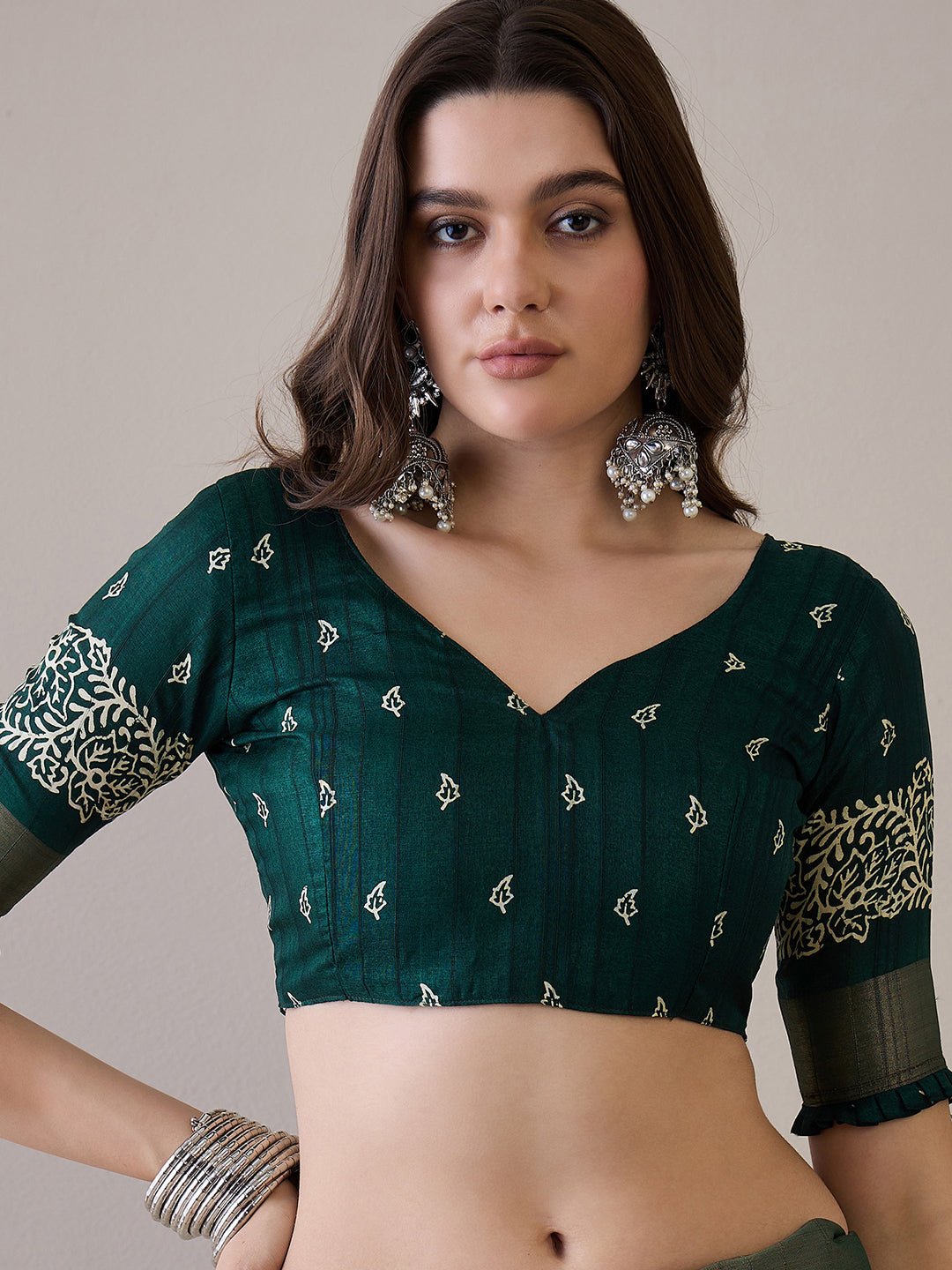 Green Silk Blend Batik Printed Saree - Ressa