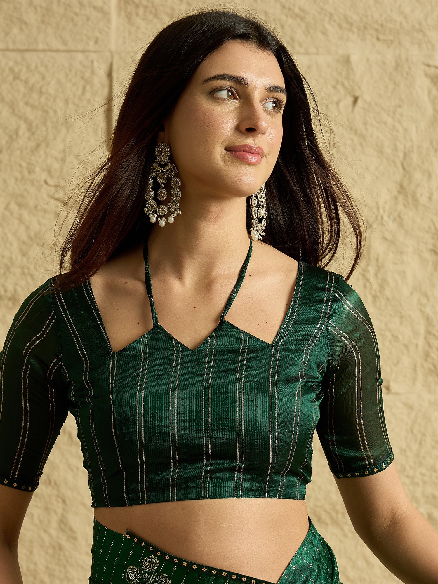Green Silk Blend Silver Foil Print Saree - Ressa