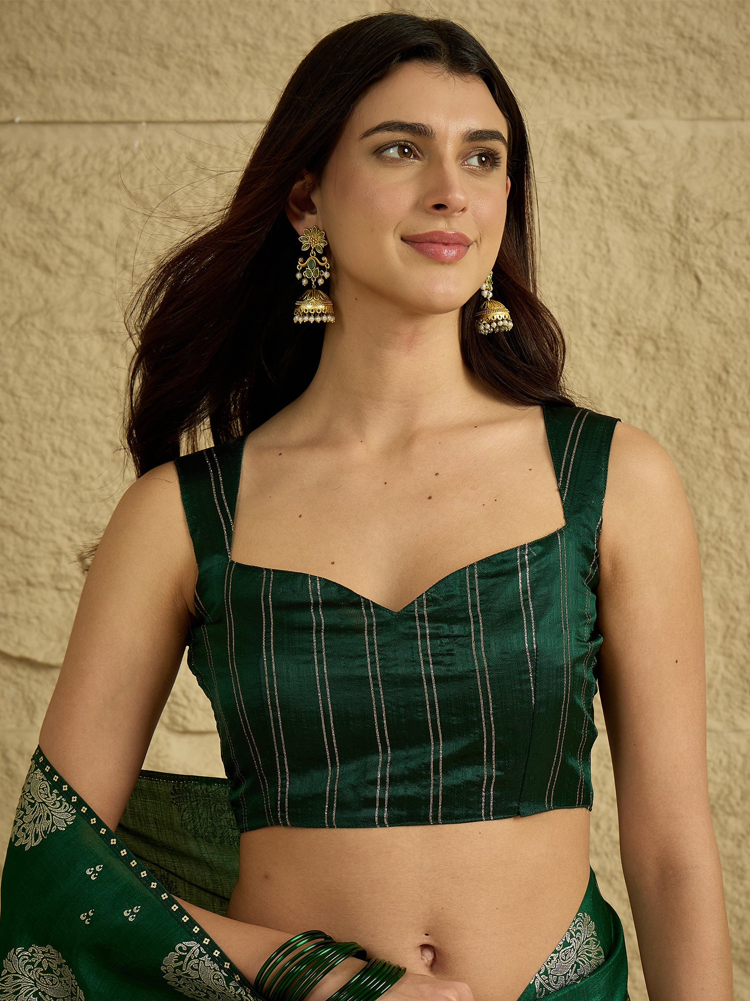 Green Silk Blend Traditional Buta Motif Saree - Ressa