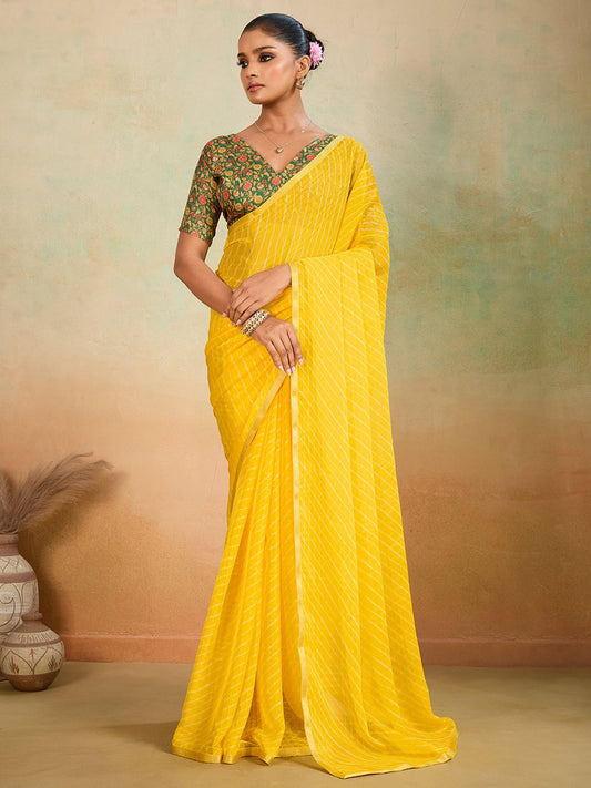 Green Tissue Silk Saree with Zari Stripes - Ressa