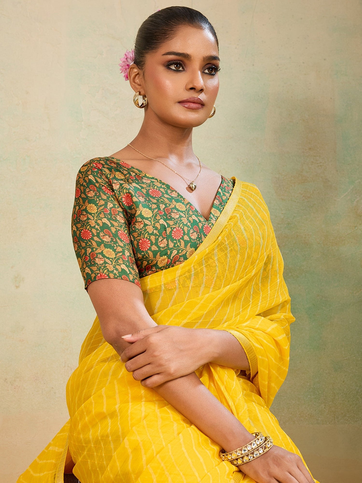 Green Tissue Silk Saree with Zari Stripes - Ressa