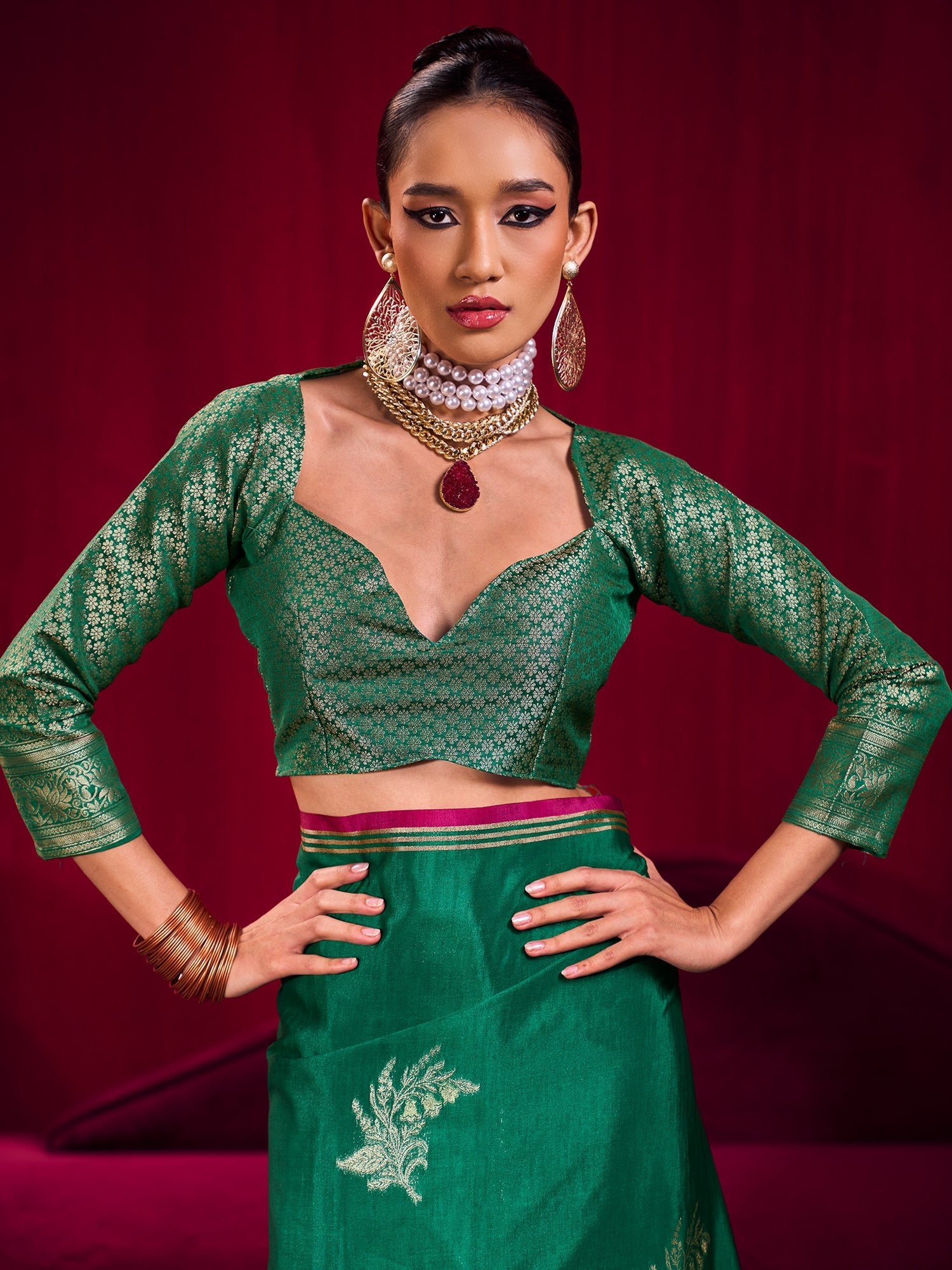 Green Tissue Silk Saree with Zari Stripes - Ressa
