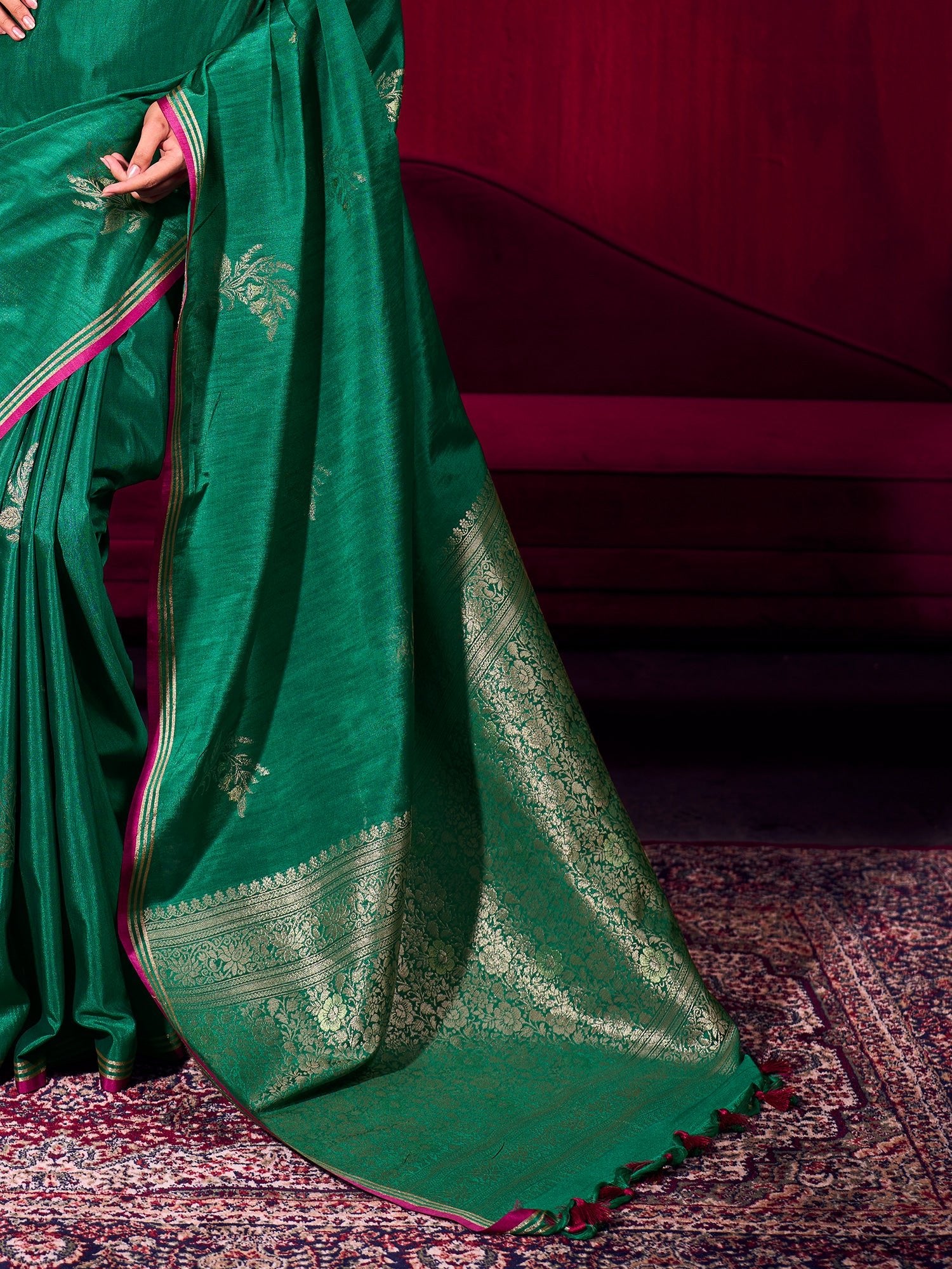 Green Tissue Silk Saree with Zari Stripes - Ressa